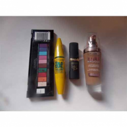 Basic Make Up kit including red lipstick, Mascara, Eyeshadow and Foundation image