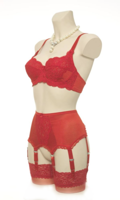 Capri Red Lace bra, briefs and sspender belt set