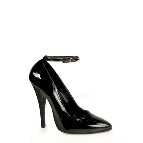 Domina 431 Sexy 6 Inch Black Patent High Heel Court Shoes with Ankle Strap 