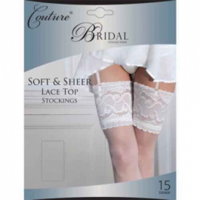 Couture Bridal Deep Lace White Stockings  image