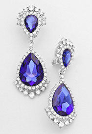 FLORAL CRYSTAL TEARDROP CLIP ON EARRINGS image