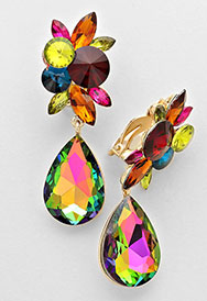 FLORAL CRYSTAL RHINESTONE TEARDROP CLIP ON EARRINGS image