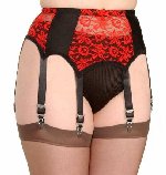 6 Strap Suspender Belt with Red Lace Front & Side Panels
