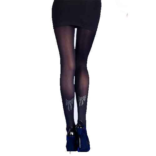 Glitter Bow Opaque Tight Extra Large -  Black, Extra Large