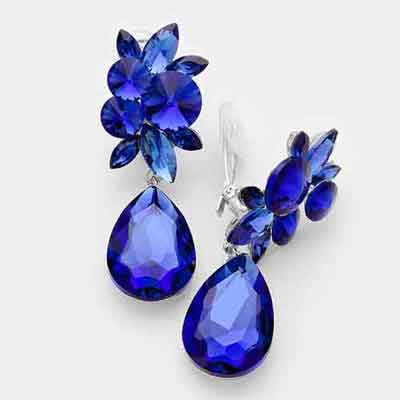 BLUE RHODIUM SAPPHIRE CLIP ON EARRINGS image