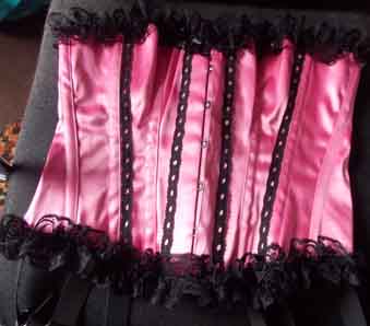 Candy Pink with black lace Full Corset size 32 " image
