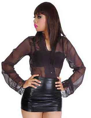 Black Chiffon See thru blouse with lace