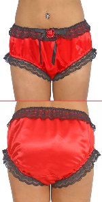 Cosette Red Satin Panties with Black Lace image